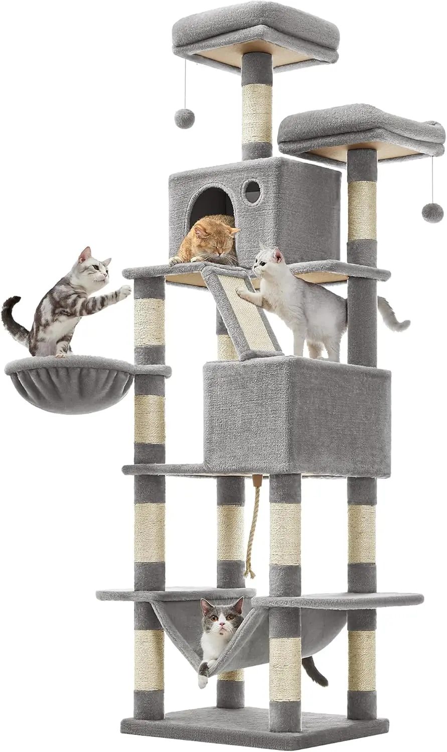 Cat Tree, 81.1-Inch Large Cat Tower, Multi-Level Plush Condo with 13 Scratching Posts, 2 Perches, 2 Caves, Basket, Hammo
Cat Tree, 81.1-Inch Large Cat Tower, Multi-Level Plush Condo with 13 Scratching Posts, 2 Perches, 2 Caves, Basket, Hammo