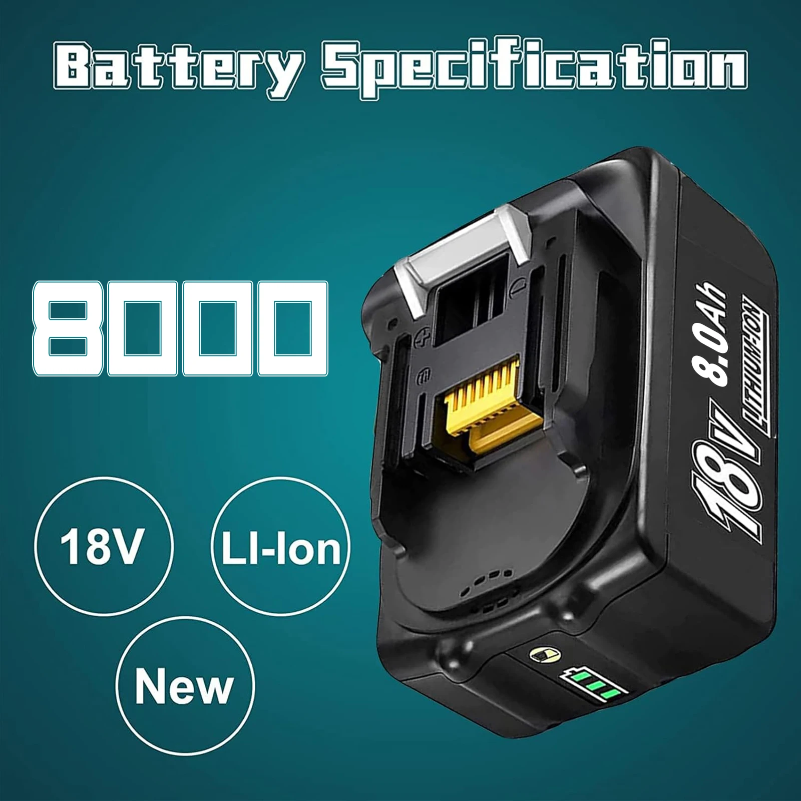 Сменный аккумулятор 18В для Makita, литий-ионный, 8000 мАч, большой емкости, совместим с электроинструментами Makita BL1860, BL1850, BL1840
Сменный аккумулятор 18В для Makita, литий-ионный, 8000 мАч, большой емкости, совместим с электроинструментами Makita BL1860, BL1850, BL1840
