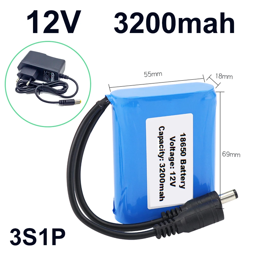 12V 3200mah battery 18650 Li-ion 2.2 Ah Rechargeable batteries with BMS Lithium Battery packs Protection Board +12.6V Charger
12V 3200mah battery 18650 Li-ion 2.2 Ah Rechargeable batteries with BMS Lithium Battery packs Protection Board +12.6V Charger
