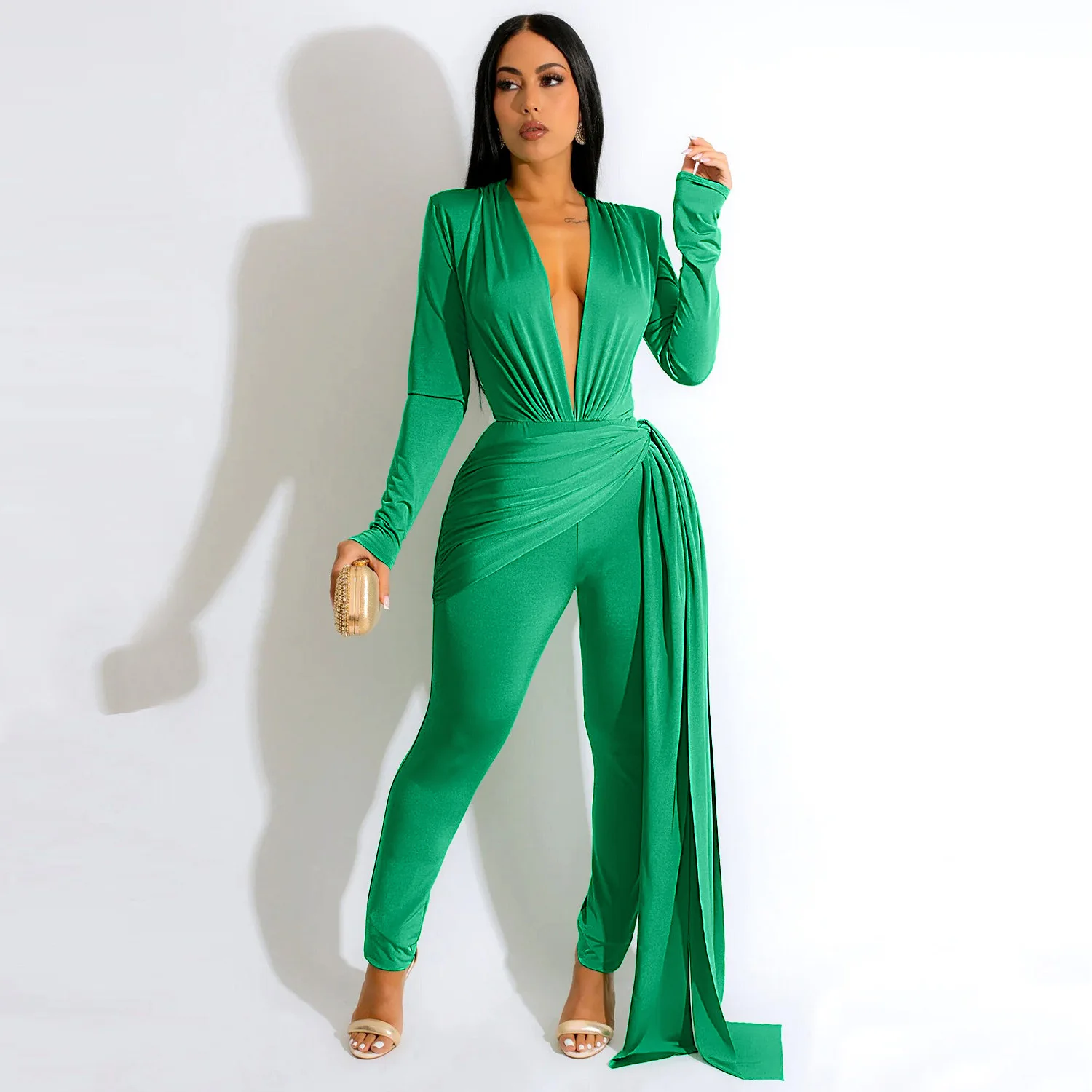 Women's V Neck Long Sleeve Jumpsuit, Bodycon Playsuits, Sexy Rompers, Female Outfit, Club Party, Pencil Pants, Christmas, 1 Pc
Women's V Neck Long Sleeve Jumpsuit, Bodycon Playsuits, Sexy Rompers, Female Outfit, Club Party, Pencil Pants, Christmas, 1 Pc