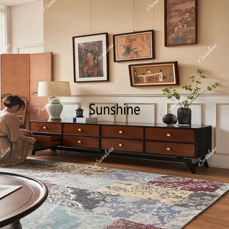 French retro solid wood TV cabinet, home living room storage, contrasting colors
French retro solid wood TV cabinet, home living room storage, contrasting colors