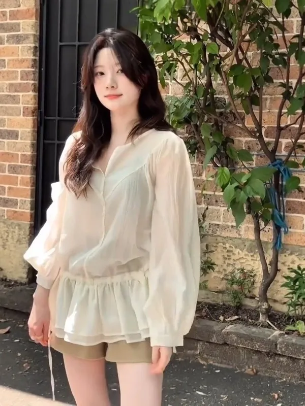 French Sle Long Sve V-Ne Women's irt Dstring Waist Slim Lantern Sve Breathable Cotton Polyester Spring irt
French Sle Long Sve V-Ne Women's irt Dstring Waist Slim Lantern Sve Breathable Cotton Polyester Spring irt