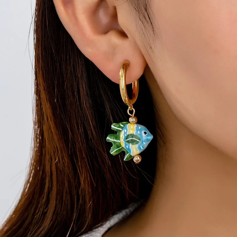 Ceramic Hand-painted Cute Colorful Fish Ear Buckle Vacation Style Individuality Foreign Trade Jewelry Little Circle Hoop Earring 
Ceramic Hand-painted Cute Colorful Fish Ear Buckle Vacation Style Individuality Foreign Trade Jewelry Little Circle Hoop Earring
