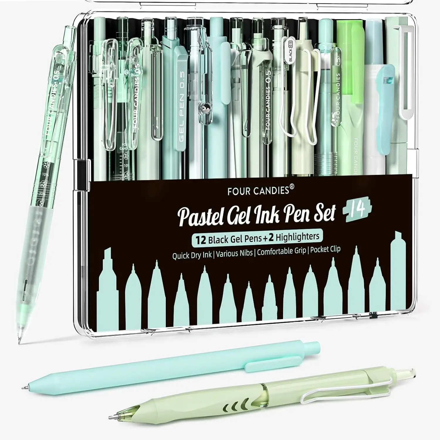 Green Pen Set: 14-Piece with Highlighters, Smooth 0.5mm Retractable Fine Point Pens for School Office Aesthetic Desk
Green Pen Set: 14-Piece with Highlighters, Smooth 0.5mm Retractable Fine Point Pens for School Office Aesthetic Desk