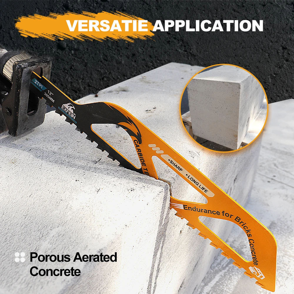 EXFEIN Резка бетона сабельная пила 12-дюймовые твердосплавные лезвия для резки бетонных кирпичей Пила для полых кирпичей
EXFEIN Резка бетона сабельная пила 12-дюймовые твердосплавные лезвия для резки бетонных кирпичей Пила для полых кирпичей