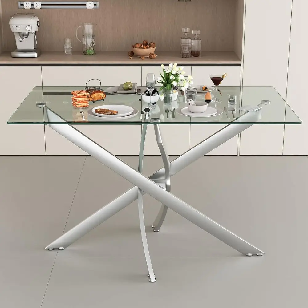47.24 Inch Glass Dining Table for 4, Suitable for Kitchen or Dining Room (Silver)
47.24 Inch Glass Dining Table for 4, Suitable for Kitchen or Dining Room (Silver)