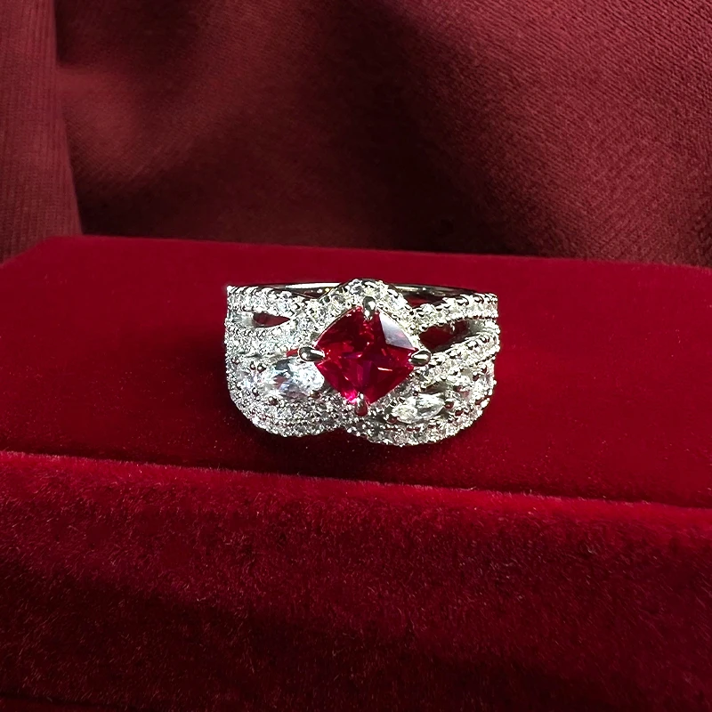 Light Luxury Square Artificial Red Treasure 925 Silver Ring Set with High Carbon Diamonds for Advanced Design Wide Edition
Light Luxury Square Artificial Red Treasure 925 Silver Ring Set with High Carbon Diamonds for Advanced Design Wide Edition