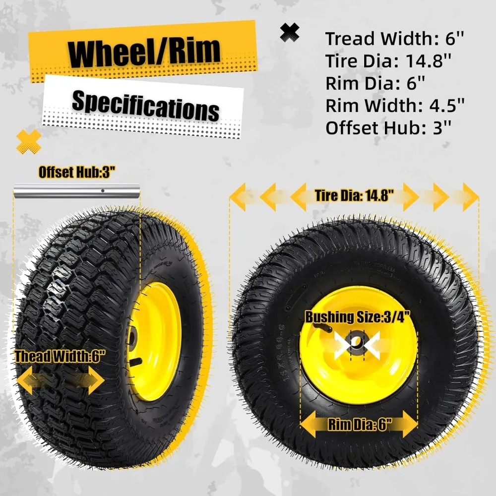 US Shipping 15x6-6 Lawn Mower Tires and Wheels 4 Ply Pneumatic Front Assembly for Riding Tractors with 3 Offset Hub 3 4
US Shipping 15x6-6 Lawn Mower Tires and Wheels 4 Ply Pneumatic Front Assembly for Riding Tractors with 3 Offset Hub 3 4