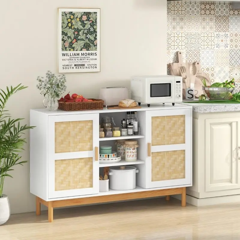 48 Inch Sideboard Buffet Cabinet Floor Storage Cabinet with 2 Bamboo Woven Doors-White
48 Inch Sideboard Buffet Cabinet Floor Storage Cabinet with 2 Bamboo Woven Doors-White