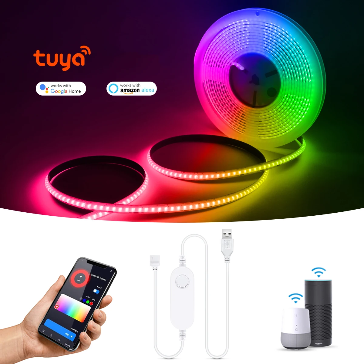 Smart RGB WIFI COB LED Strip DC 5V USB Tuya APP Alexa Control TV BackLight Room Decoration Led Tape Diode Flexible Ribbon 1m-5m
Smart RGB WIFI COB LED Strip DC 5V USB Tuya APP Alexa Control TV BackLight Room Decoration Led Tape Diode Flexible Ribbon 1m-5m