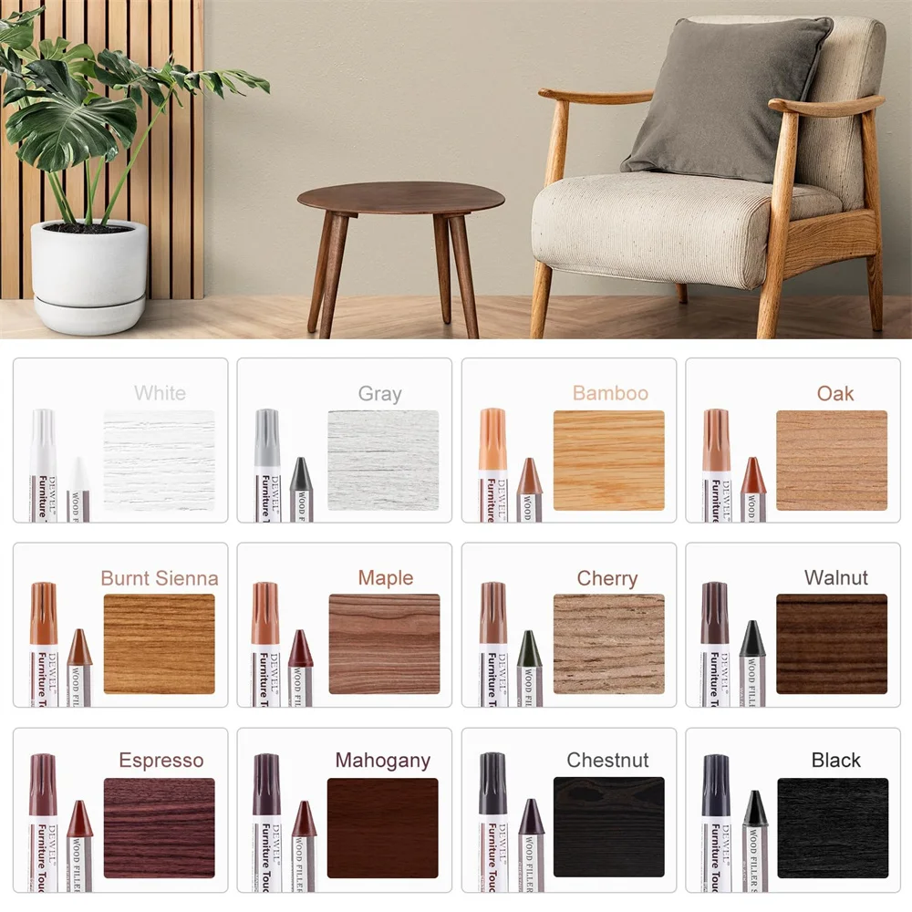 DEWEL 12 Colors Wood Furniture Markers Filler Sticks Repair Kit Touch Up Crayons Covering Damaged Wooden Surfaces Scratches
DEWEL 12 Colors Wood Furniture Markers Filler Sticks Repair Kit Touch Up Crayons Covering Damaged Wooden Surfaces Scratches