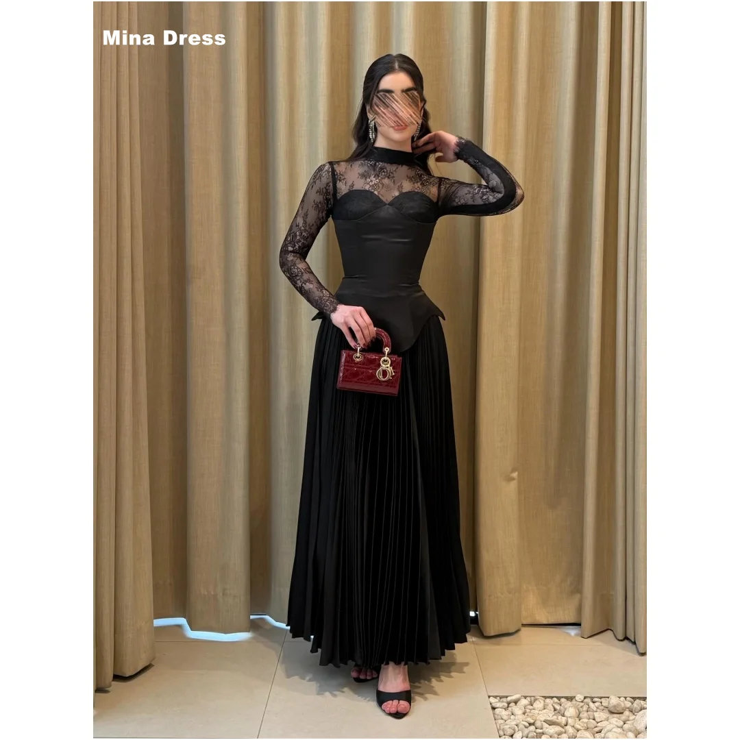 Mina Customized Black Luxury Party Dress Lace Embroidery. Long Sleeves Elegant Chic Woman Evening Dress Pleated Crew Neck Prom
Mina Customized Black Luxury Party Dress Lace Embroidery. Long Sleeves Elegant Chic Woman Evening Dress Pleated Crew Neck Prom