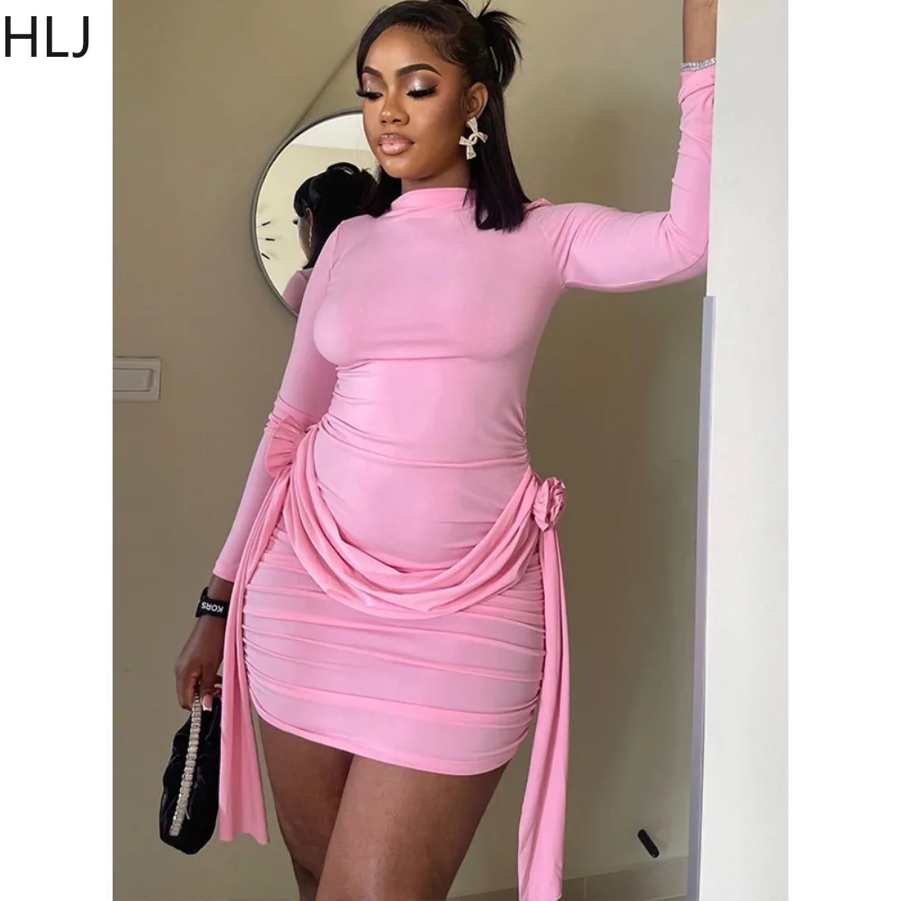 HLJ Spring New Solid Color Flower Design Bodycon Ruched Mini Dresses Women Round Neck Long Sleeve Slim Vestidos Fashion Clothing
HLJ Spring New Solid Color Flower Design Bodycon Ruched Mini Dresses Women Round Neck Long Sleeve Slim Vestidos Fashion Clothing