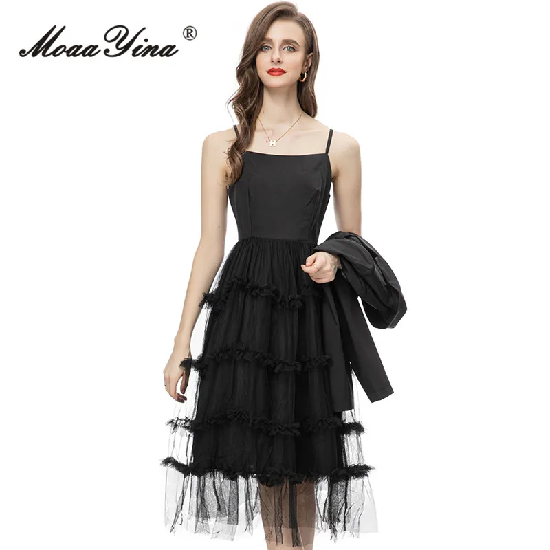 MoaaYina Autumn Fashion Runway Black Vintage Mesh Dress Women Square Collar Ruffle Slim Sling Long Dress+Short Coats 2 Piece Set
MoaaYina Autumn Fashion Runway Black Vintage Mesh Dress Women Square Collar Ruffle Slim Sling Long Dress+Short Coats 2 Piece Set