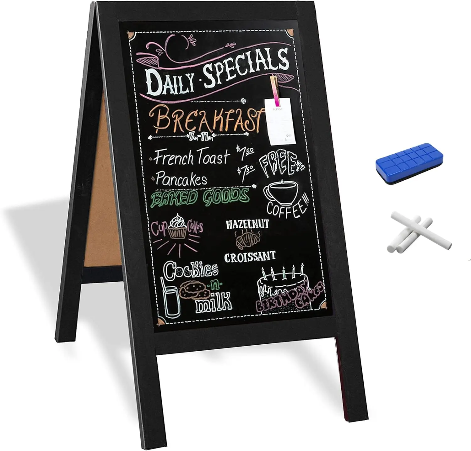 Wooden A-Frame Chalkboard Sign with Eraser, 40x20 Inch Magnetic Menu Board for Restaurants and Events
Wooden A-Frame Chalkboard Sign with Eraser, 40x20 Inch Magnetic Menu Board for Restaurants and Events
