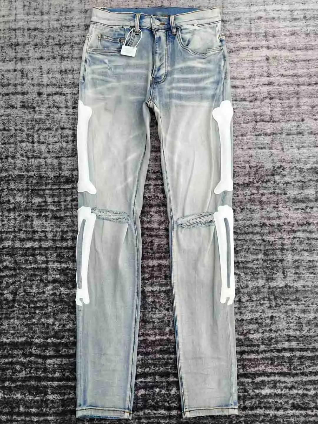 men bone patchwork broken knee distressed skinny jeans 
men bone patchwork broken knee distressed skinny jeans