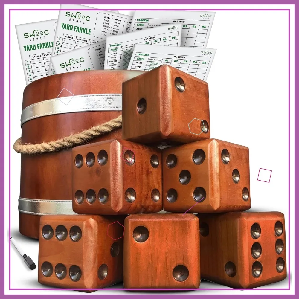 Yardzee, Farkle & 20+ Giant Dice Games (All Weather) with Wood Bucket, Scorecards & Marker - Outdoor Family Fun
Yardzee, Farkle & 20+ Giant Dice Games (All Weather) with Wood Bucket, Scorecards & Marker - Outdoor Family Fun