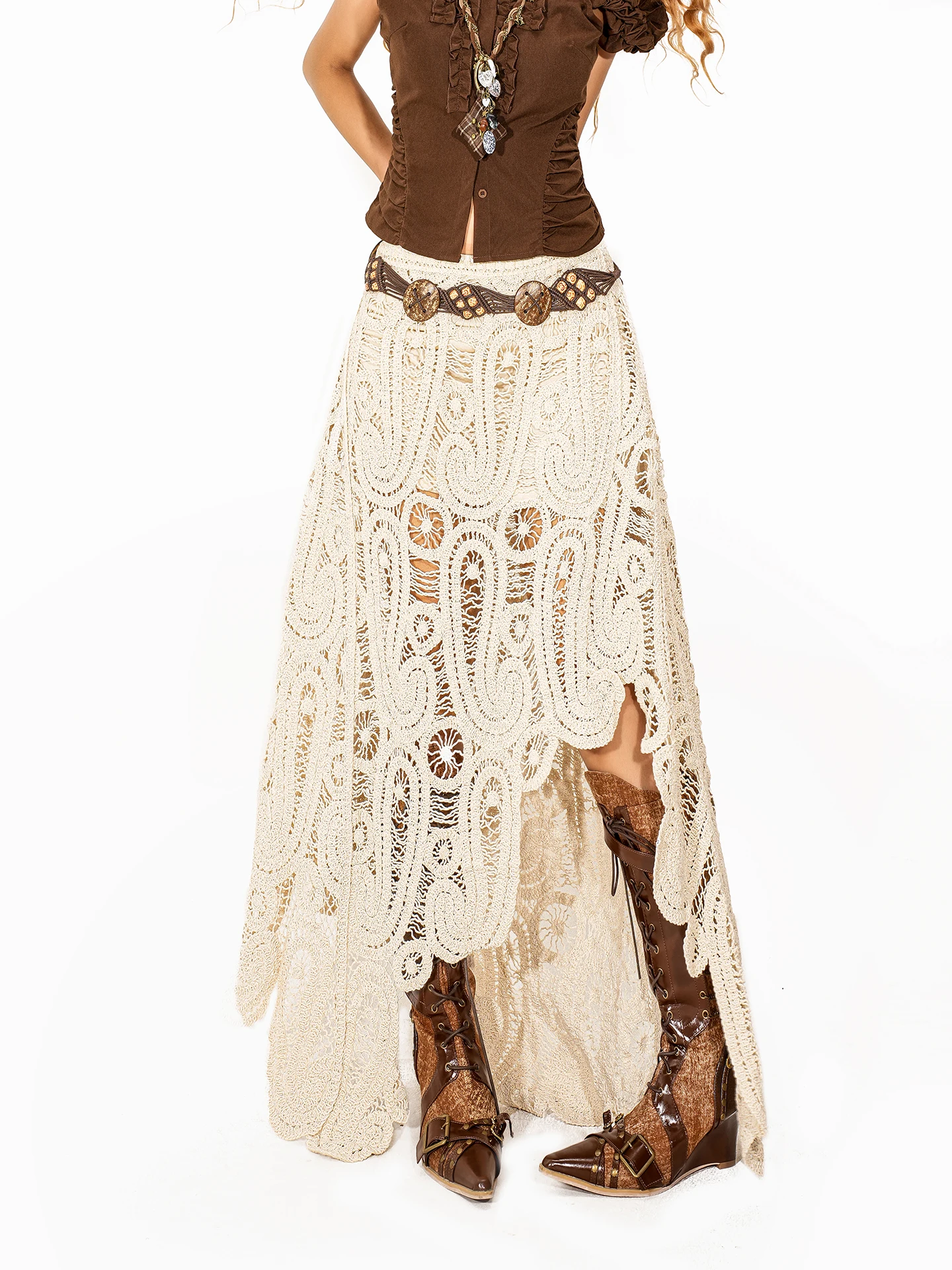 Arielink Bohemian Style Knitted Half Skirt Asymmetrical Hook Embroidery Hollow out A-Line Long Skirt for Women Streetwear
Arielink Bohemian Style Knitted Half Skirt Asymmetrical Hook Embroidery Hollow out A-Line Long Skirt for Women Streetwear