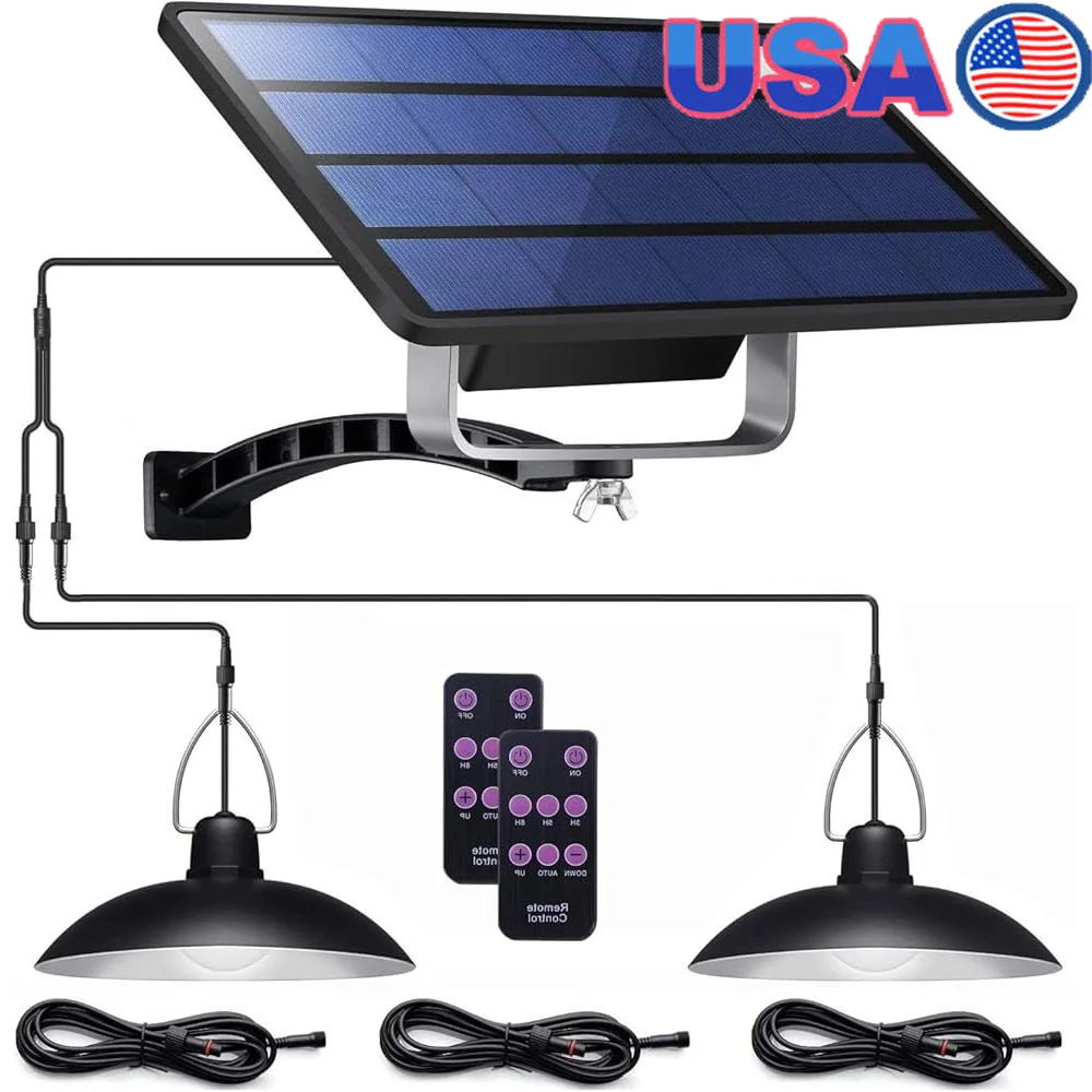 Solar Pendant Lights Double Bulb Outdoor IP65 Waterproof Remote Control Dusk to Dawn Auto Lamp Shed Barn Chicken Coop
Solar Pendant Lights Double Bulb Outdoor IP65 Waterproof Remote Control Dusk to Dawn Auto Lamp Shed Barn Chicken Coop