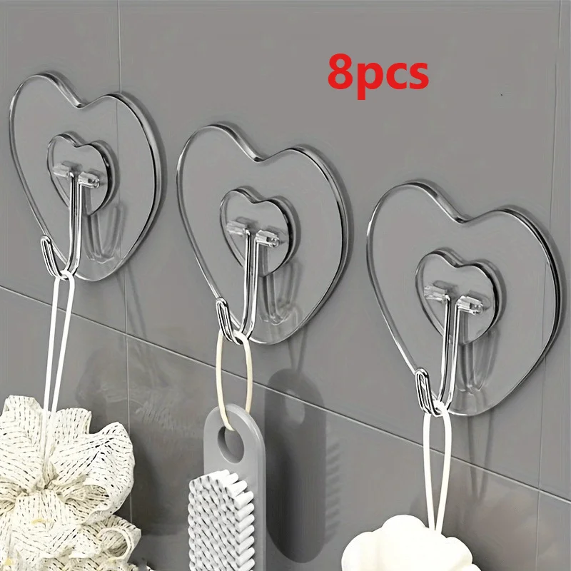 8-Pack Large Heavy-Duty Adhesive Hooks, No-Drill Clear Plastic Suction Cups, Thickened Heart-Shaped
8-Pack Large Heavy-Duty Adhesive Hooks, No-Drill Clear Plastic Suction Cups, Thickened Heart-Shaped