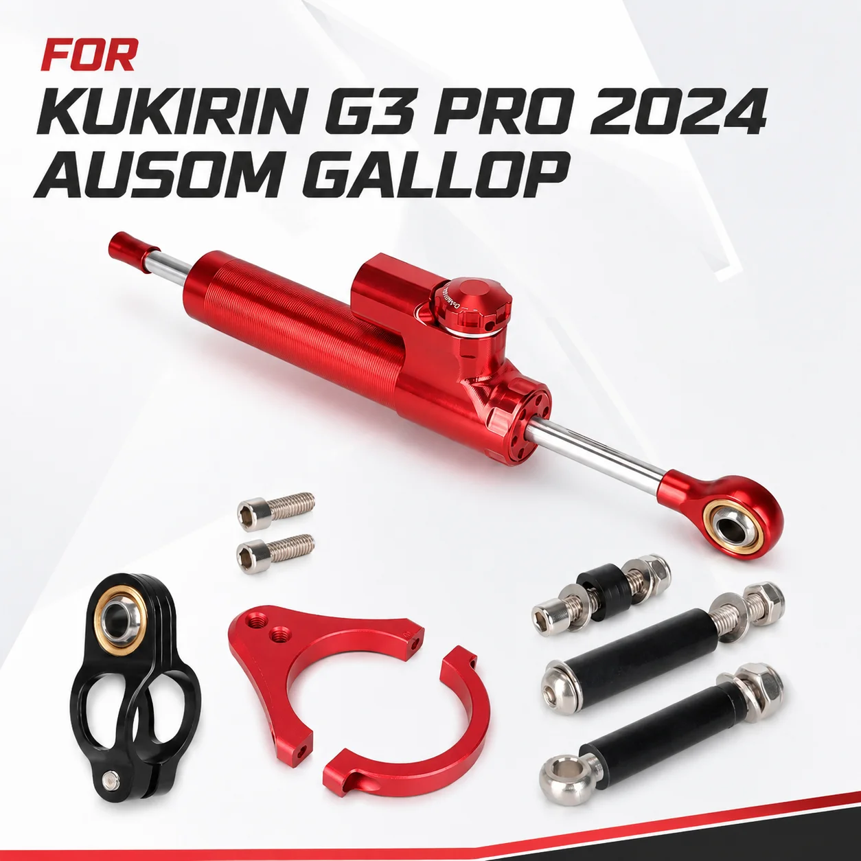 Adjustable Steering Damper Stabilizer Kit for Kukirin G3 Pro 2024/Ausom Gallop, Red Aluminum Alloy Mounting Bracket Set
Adjustable Steering Damper Stabilizer Kit for Kukirin G3 Pro 2024/Ausom Gallop, Red Aluminum Alloy Mounting Bracket Set