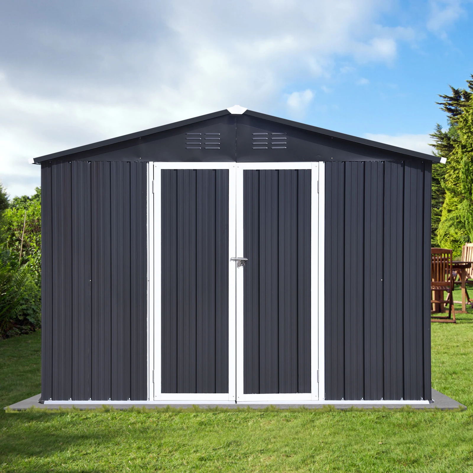 Metal garden sheds 10ft×12ft outdoor storage sheds Dark-grey
Metal garden sheds 10ft×12ft outdoor storage sheds Dark-grey