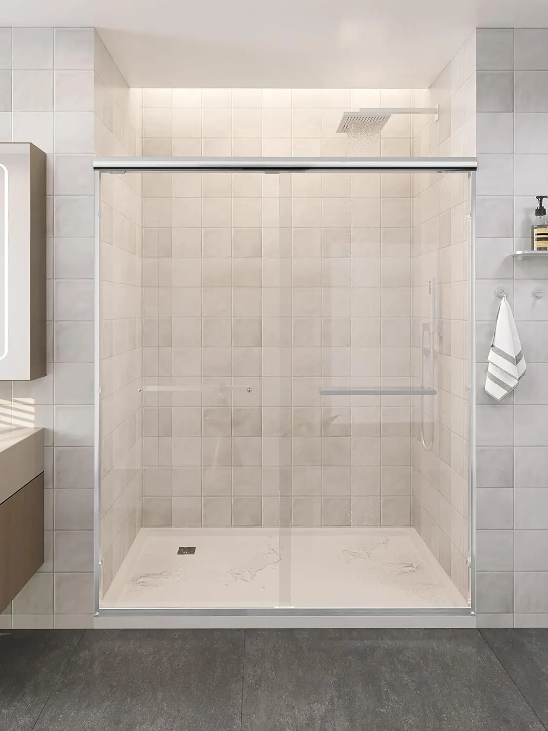 Glass Shower Door, 56"-60" W x 72" H Sliding Shower Door, Aluminum Semi-Frameless & 1/4"(6mm) Clear Tempered with Explosion-Proo
Glass Shower Door, 56"-60" W x 72" H Sliding Shower Door, Aluminum Semi-Frameless & 1/4"(6mm) Clear Tempered with Explosion-Proo