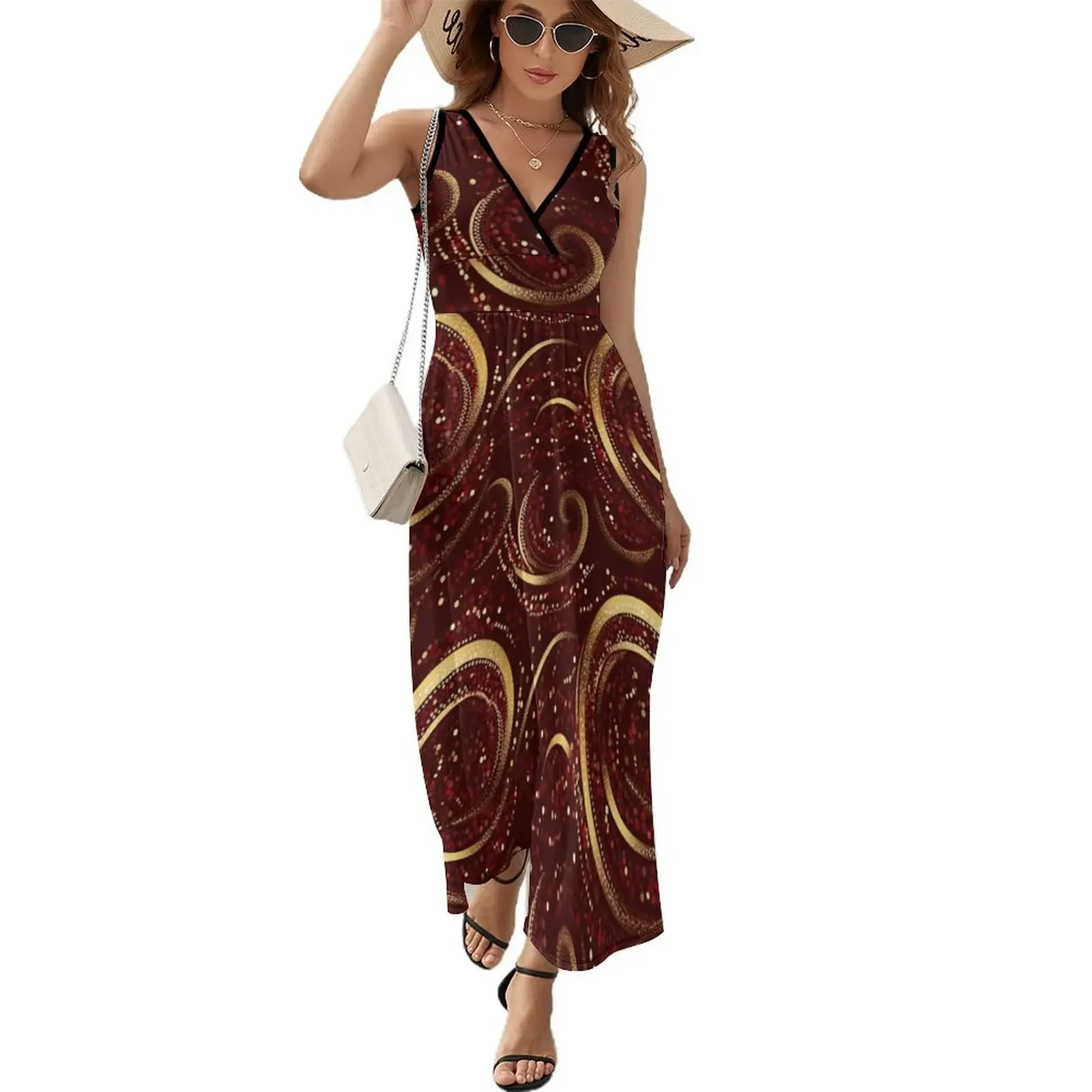 Maroon and Gold Sparkle Pattern Sleeveless Dress sexy short dresses daring Summer skirt evening dress women Dress
Maroon and Gold Sparkle Pattern Sleeveless Dress sexy short dresses daring Summer skirt evening dress women Dress