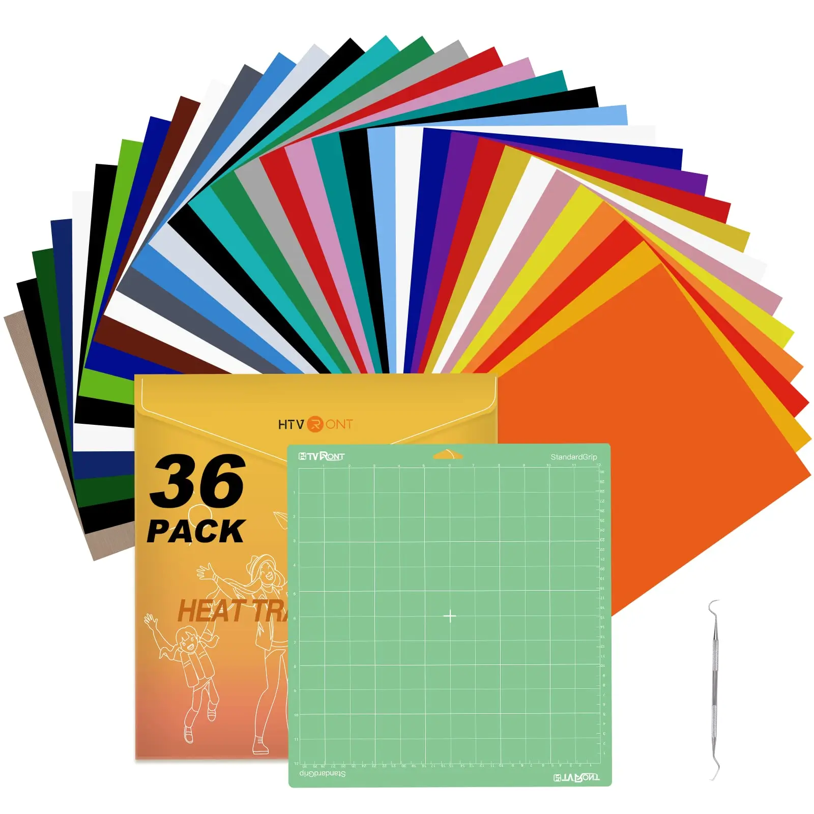HTVRONT HTV Heat Transfer Vinyl Bundle: 36 Pack 12 x 10" Iron On Vinyl with 1 Pack Standard Grip Cutting Mat for T-Shirt, 25pcs Assorted Colors HTV Vinyl with Tweezer for All Cutting Machine
HTVRONT HTV Heat Transfer Vinyl Bundle: 36 Pack 12 x 10" Iron On Vinyl with 1 Pack Standard Grip Cutting Mat for T-Shirt, 25pcs Assorted Colors HTV Vinyl with Tweezer for All Cutting Machine