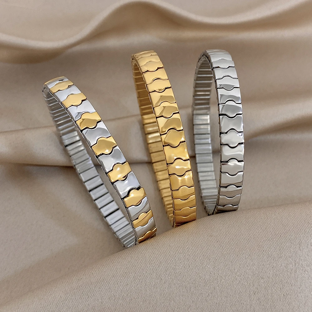 Glossy Watch Band Stainless Steel Elastic Bracelets for Women Men Trend Gold Silver Color Stackable Bangle Waterproof Jewelry
Glossy Watch Band Stainless Steel Elastic Bracelets for Women Men Trend Gold Silver Color Stackable Bangle Waterproof Jewelry
