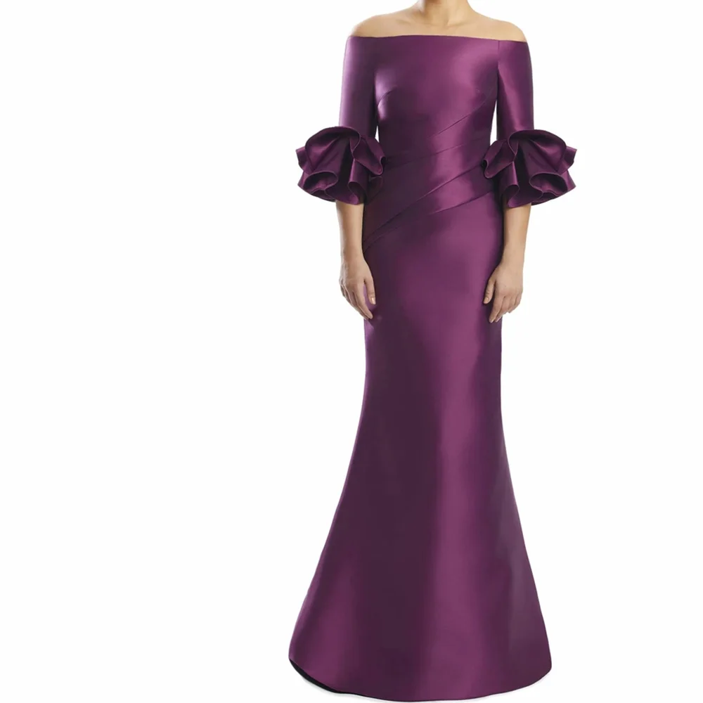 Solid Color Boat Neck Off the Shoulder Mermaid Straight 3/4 Sleeves Satin Floor Length Zipper BackElegant Luxury Evening Dress
Solid Color Boat Neck Off the Shoulder Mermaid Straight 3/4 Sleeves Satin Floor Length Zipper BackElegant Luxury Evening Dress