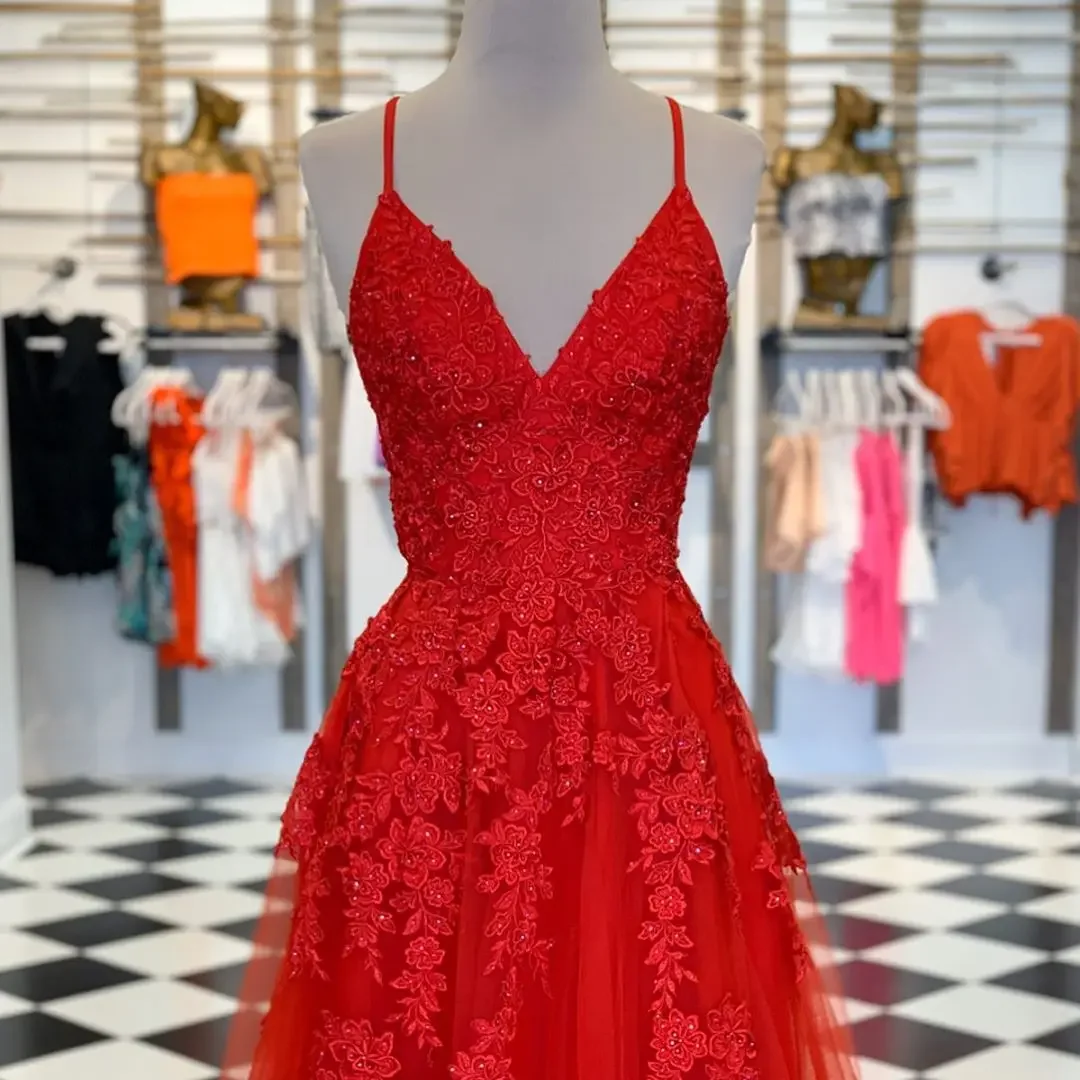Red lace decal long dance president's dress, pearl deep V-neck spaghetti chiffon tulle tulip, formal party for the evening
Red lace decal long dance president's dress, pearl deep V-neck spaghetti chiffon tulle tulip, formal party for the evening