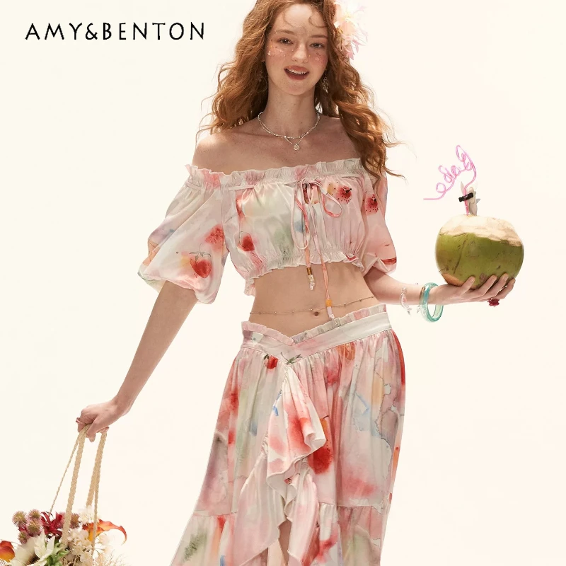 Holiday Women's Skirt Set 2026 New Fruit Printing Bubble Sleeve Top Ruffle Edge Long Skirts Temperament Two-piece Sets Ladies
Holiday Women's Skirt Set 2026 New Fruit Printing Bubble Sleeve Top Ruffle Edge Long Skirts Temperament Two-piece Sets Ladies