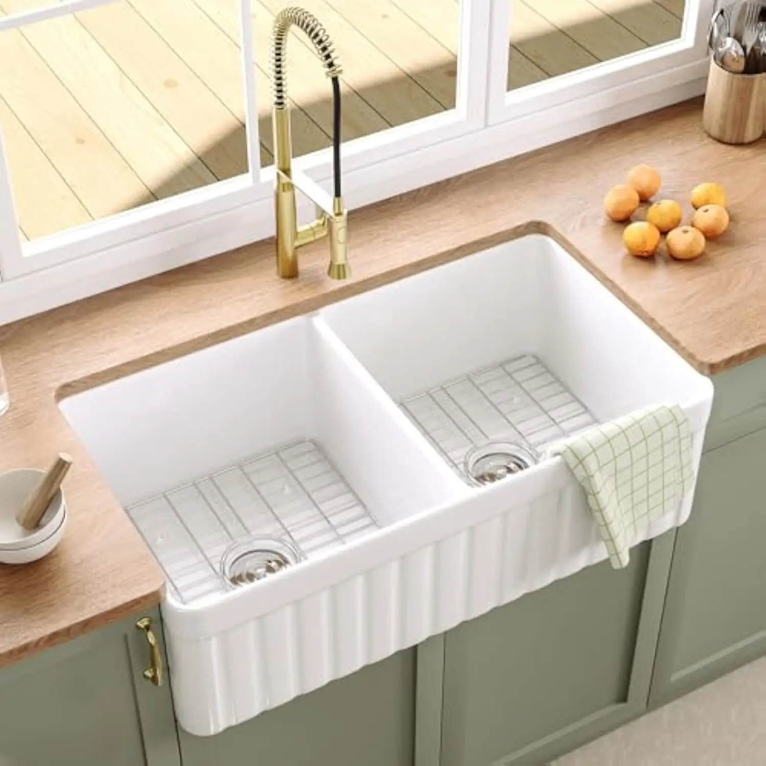 Double Bowl Farmhouse Sink, Deervalley Dv-1K503 Nova 33 L X 18 W Fireclay Farmhouse Sink Double Bowl 50/50 Kitchen Sinks, Rever
Double Bowl Farmhouse Sink, Deervalley Dv-1K503 Nova 33 L X 18 W Fireclay Farmhouse Sink Double Bowl 50/50 Kitchen Sinks, Rever
