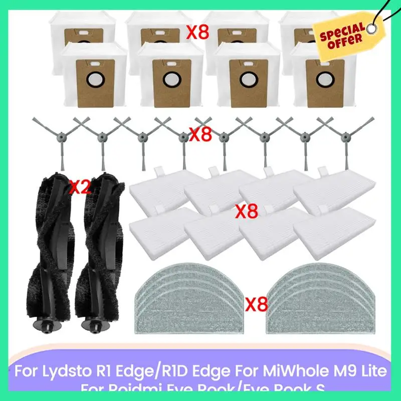-A14E 36PCS Brush Mop Cloth Hepa Filter For Lydsto R1 Edge/R1D Edge, Miwhole M9 Lite, Roidmi Eve Rook/Eve Rook S Vacuum Cleaner
-A14E 36PCS Brush Mop Cloth Hepa Filter For Lydsto R1 Edge/R1D Edge, Miwhole M9 Lite, Roidmi Eve Rook/Eve Rook S Vacuum Cleaner