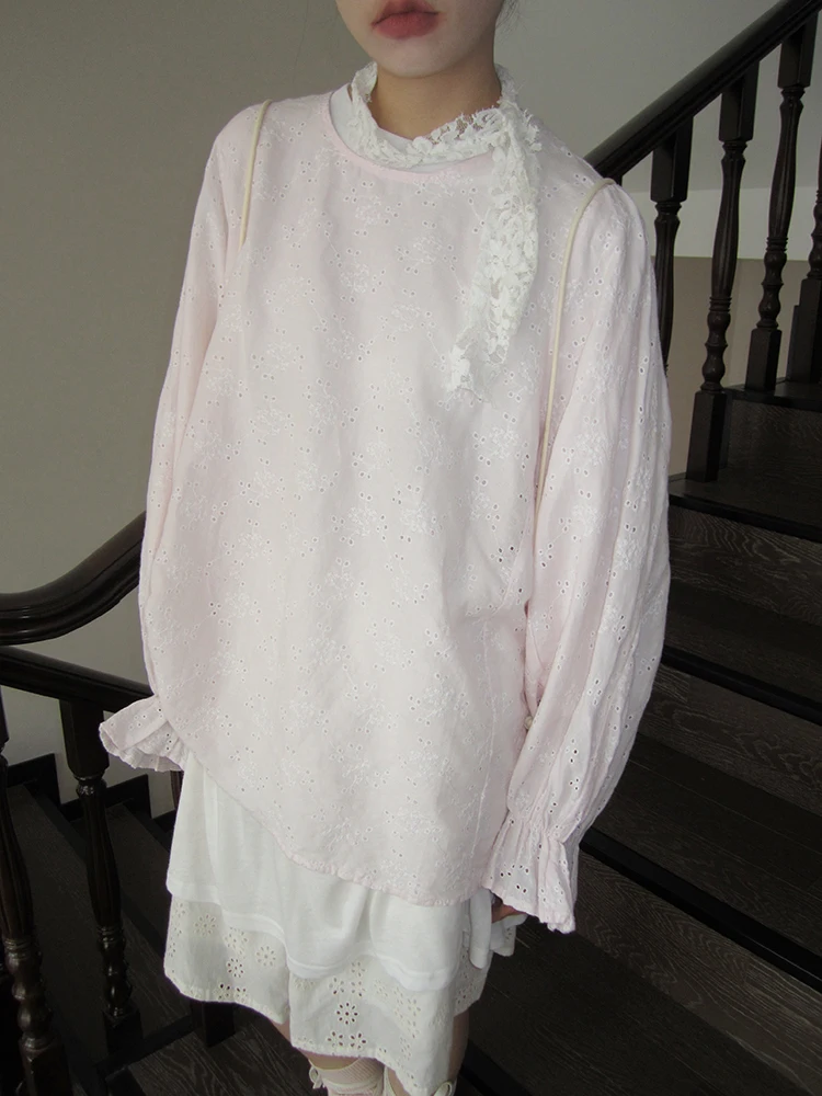 Свободная повседневная рубашка оверсайз розового цвета с круглым вырезом и рукавами-колокол, женская хлопковая дышащая летняя рубашка с длинными рукавами для повседневной носки
Свободная повседневная рубашка оверсайз розового цвета с круглым вырезом и рукавами-колокол, женская хлопковая дышащая летняя рубашка с длинными рукавами для повседневной носки