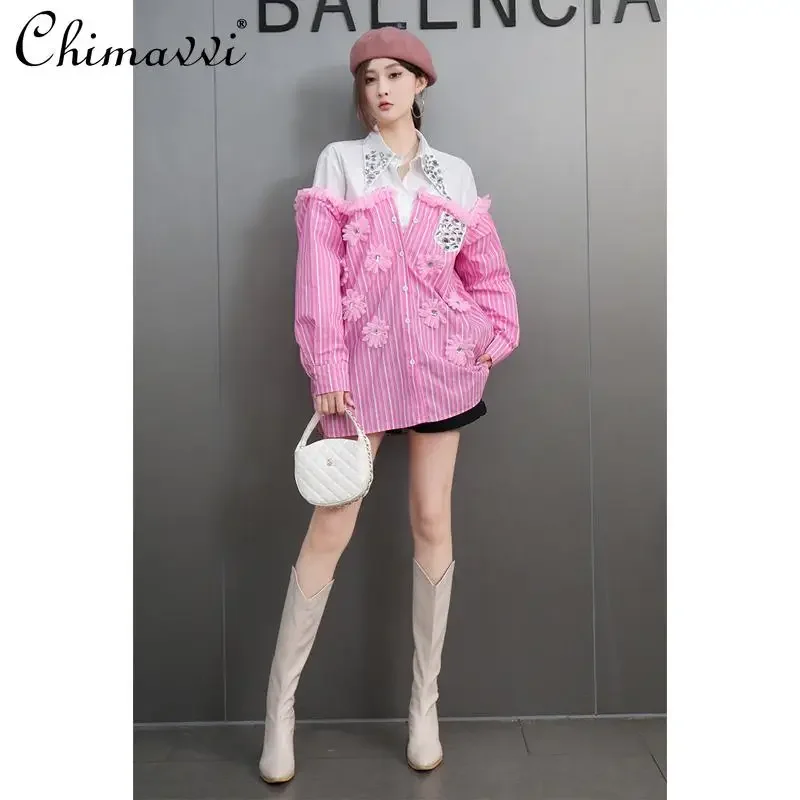French Fashion Shirt Spring and Autumn New Heavy Long-sleeved Splicing 3D Flower Loose Slim-fit Top High Street Blouse Women
French Fashion Shirt Spring and Autumn New Heavy Long-sleeved Splicing 3D Flower Loose Slim-fit Top High Street Blouse Women