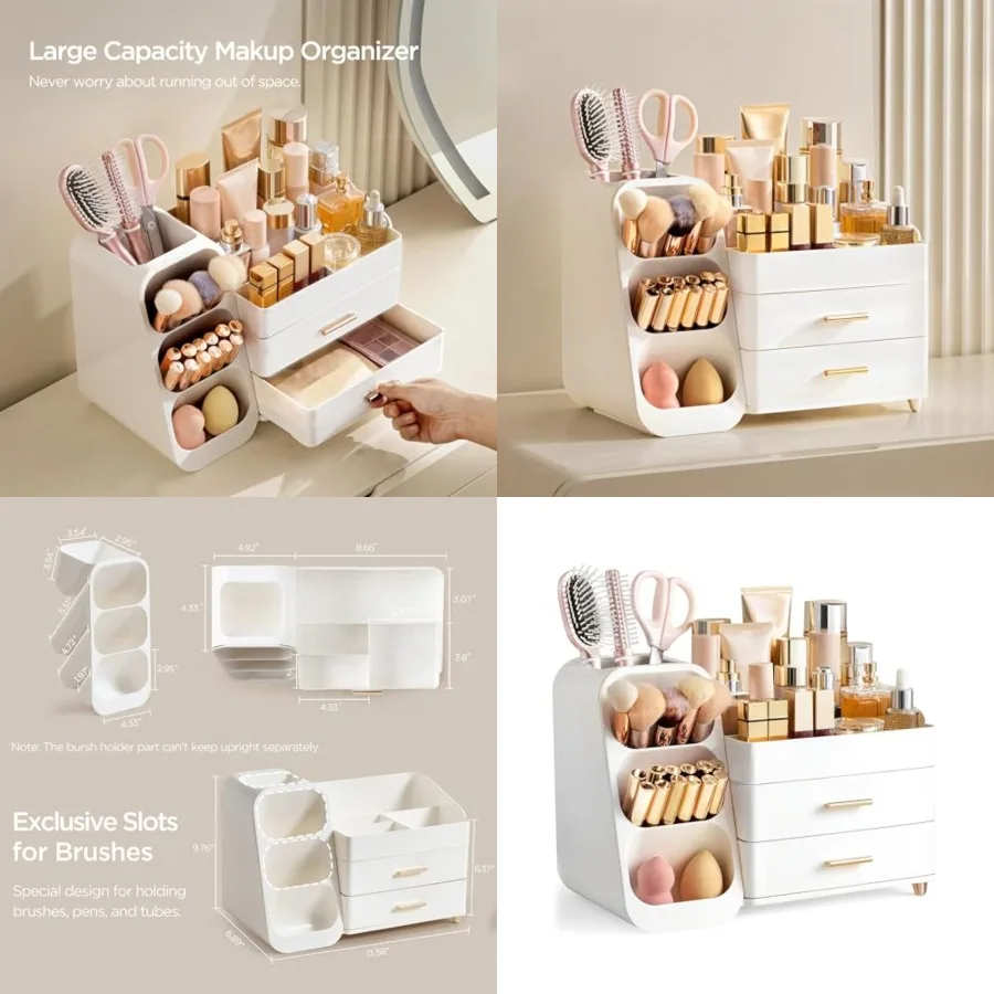 Makeup Organizer with Brush Holder for Vanity, Plastic Bathroom Countertop Organizer Skin Care Storage, Easy to Store Lipsticks
Makeup Organizer with Brush Holder for Vanity, Plastic Bathroom Countertop Organizer Skin Care Storage, Easy to Store Lipsticks