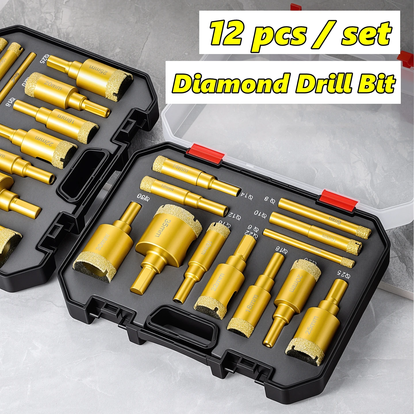 12pcs Diamond Gold/Red 6-35mm Brazing Drill Bit Set Angle Grinder Hole Opener Glass Marble Granite Ceramic Saw Kit Stone Reaming
12pcs Diamond Gold/Red 6-35mm Brazing Drill Bit Set Angle Grinder Hole Opener Glass Marble Granite Ceramic Saw Kit Stone Reaming