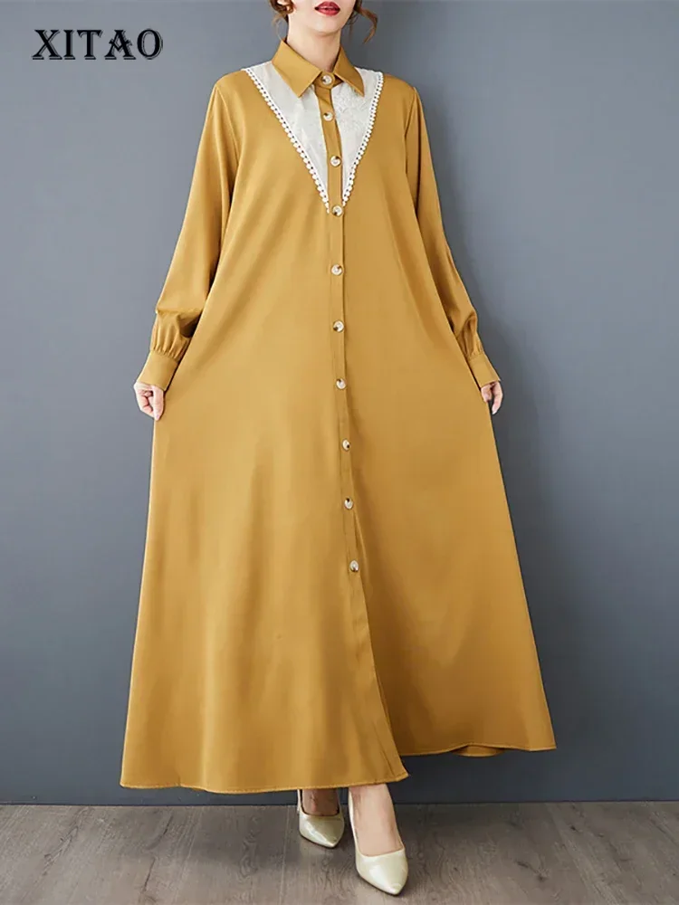 XITAO Mesh Patchwork Contrast Color Turn-down Collar Dress Casual A-line Solid Color Full Sleeve Autumn Women Dress GMM1144
XITAO Mesh Patchwork Contrast Color Turn-down Collar Dress Casual A-line Solid Color Full Sleeve Autumn Women Dress GMM1144