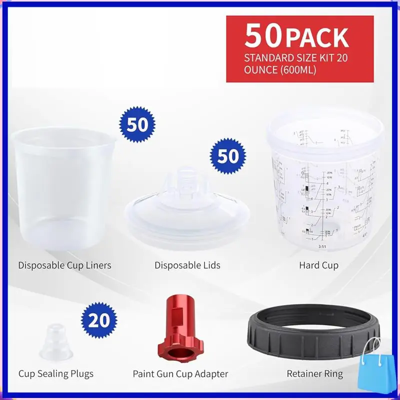 Customer Favorite Paint Guncup, 20 Oz (600 Ml) Set, With 50 Cup & Lid System, 10 Plugs & 1 Hard Cup With Retainer Ring, 1 Cup Ad
Customer Favorite Paint Guncup, 20 Oz (600 Ml) Set, With 50 Cup & Lid System, 10 Plugs & 1 Hard Cup With Retainer Ring, 1 Cup Ad