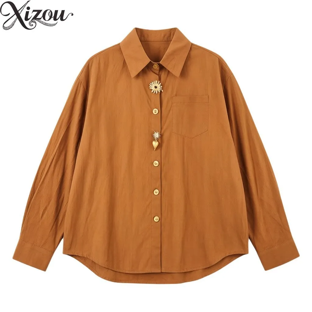 French Metal Buckle Long Sleeve Shirts Women Luxury Sequins Cotton Blouses Black White Casual Tops 2026 Spring Autumn Lapel
French Metal Buckle Long Sleeve Shirts Women Luxury Sequins Cotton Blouses Black White Casual Tops 2026 Spring Autumn Lapel