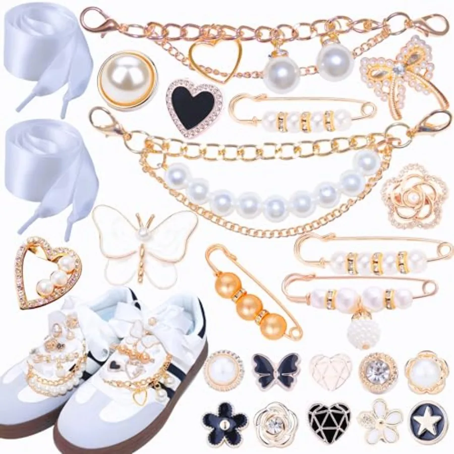 Shoes Charms for Sneakers, Pearl Shoe Lace Charms, Junk Socks Pins, Shoe Chains, Ribbon Shoe Laces/Bows/Clips, Stylish Decorati
Shoes Charms for Sneakers, Pearl Shoe Lace Charms, Junk Socks Pins, Shoe Chains, Ribbon Shoe Laces/Bows/Clips, Stylish Decorati