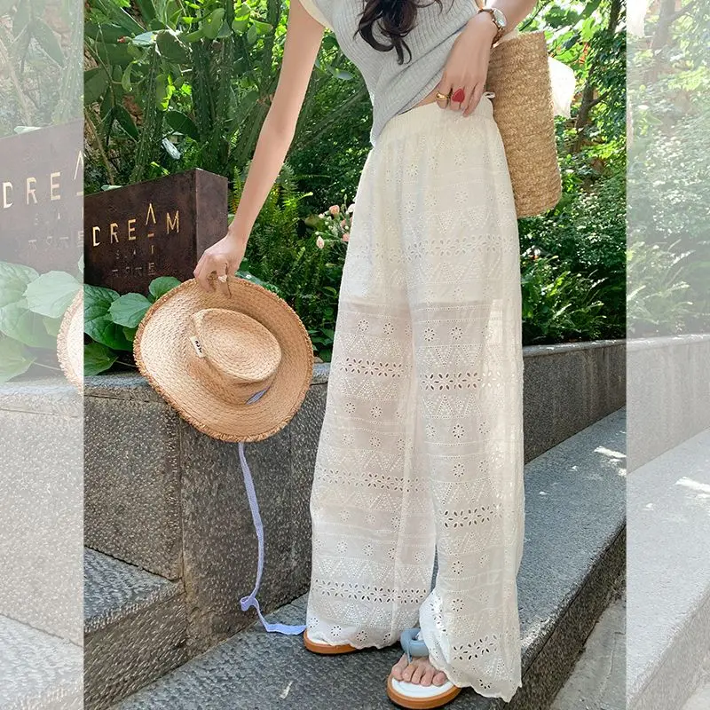 Embroidery Japanese Pants Sweet Lace Patchwork Hollow Out White High Street Wide Leg Trousers Y2k Straight Women Casual Pant
Embroidery Japanese Pants Sweet Lace Patchwork Hollow Out White High Street Wide Leg Trousers Y2k Straight Women Casual Pant