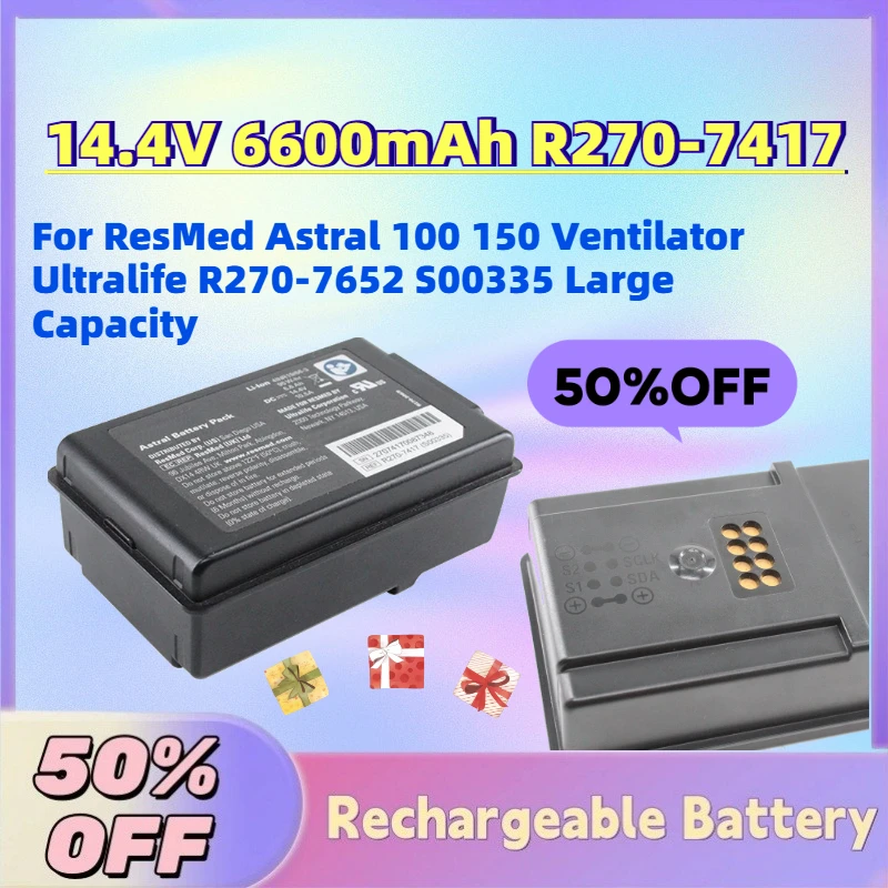 In Stock 14.4V 6600mAh R270-7417 Medical Battery for ResMed Astral 100 150 Ventilator Ultralife R270-7652 S00335 Large Capacity
In Stock 14.4V 6600mAh R270-7417 Medical Battery for ResMed Astral 100 150 Ventilator Ultralife R270-7652 S00335 Large Capacity