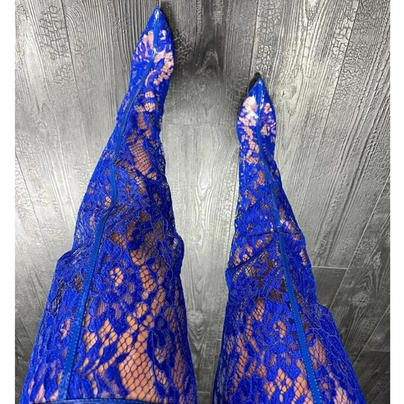 Sexy Women Lace Over The Knee Boots Pointy Toe Stiletto High Heels Floral Thigh High Boots Blue Red Black Lace Long Boots
Sexy Women Lace Over The Knee Boots Pointy Toe Stiletto High Heels Floral Thigh High Boots Blue Red Black Lace Long Boots