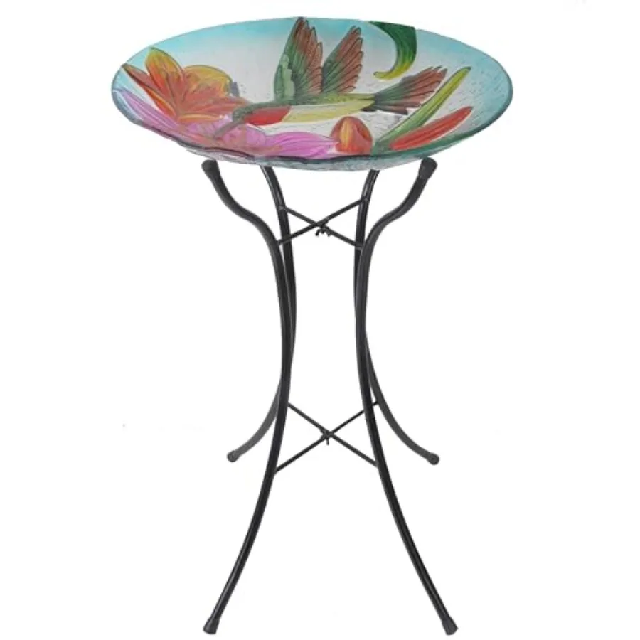 Handpainted Hummingbird Fusion Glass Birdbath Bowl Feeder with Metal Stand for Outdoor Patio Garden Backyard Decking, 21 Inch H
Handpainted Hummingbird Fusion Glass Birdbath Bowl Feeder with Metal Stand for Outdoor Patio Garden Backyard Decking, 21 Inch H