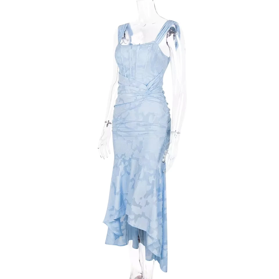 Autumn New Square Collar Jacquard Pleated No Sleeve Fish Tail Tank Dress Elastic Net Fabric Direct From Factory Fast Selling
Autumn New Square Collar Jacquard Pleated No Sleeve Fish Tail Tank Dress Elastic Net Fabric Direct From Factory Fast Selling