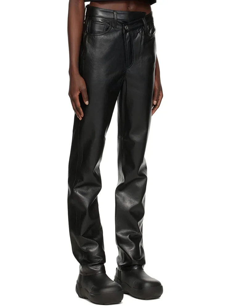 Women Black Matte Leather Trousers Chic Irregular High Waist PU Pants Ladies Straight Pants Pocket Streetclubwerar Cutsom New
Women Black Matte Leather Trousers Chic Irregular High Waist PU Pants Ladies Straight Pants Pocket Streetclubwerar Cutsom New