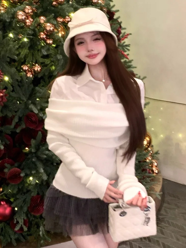 Korean Style Sweet Girl's Shoulder Bared Collar Shirt Women's Spring Autumn New Waist Cinched Soft Cozy Knitted Top
Korean Style Sweet Girl's Shoulder Bared Collar Shirt Women's Spring Autumn New Waist Cinched Soft Cozy Knitted Top